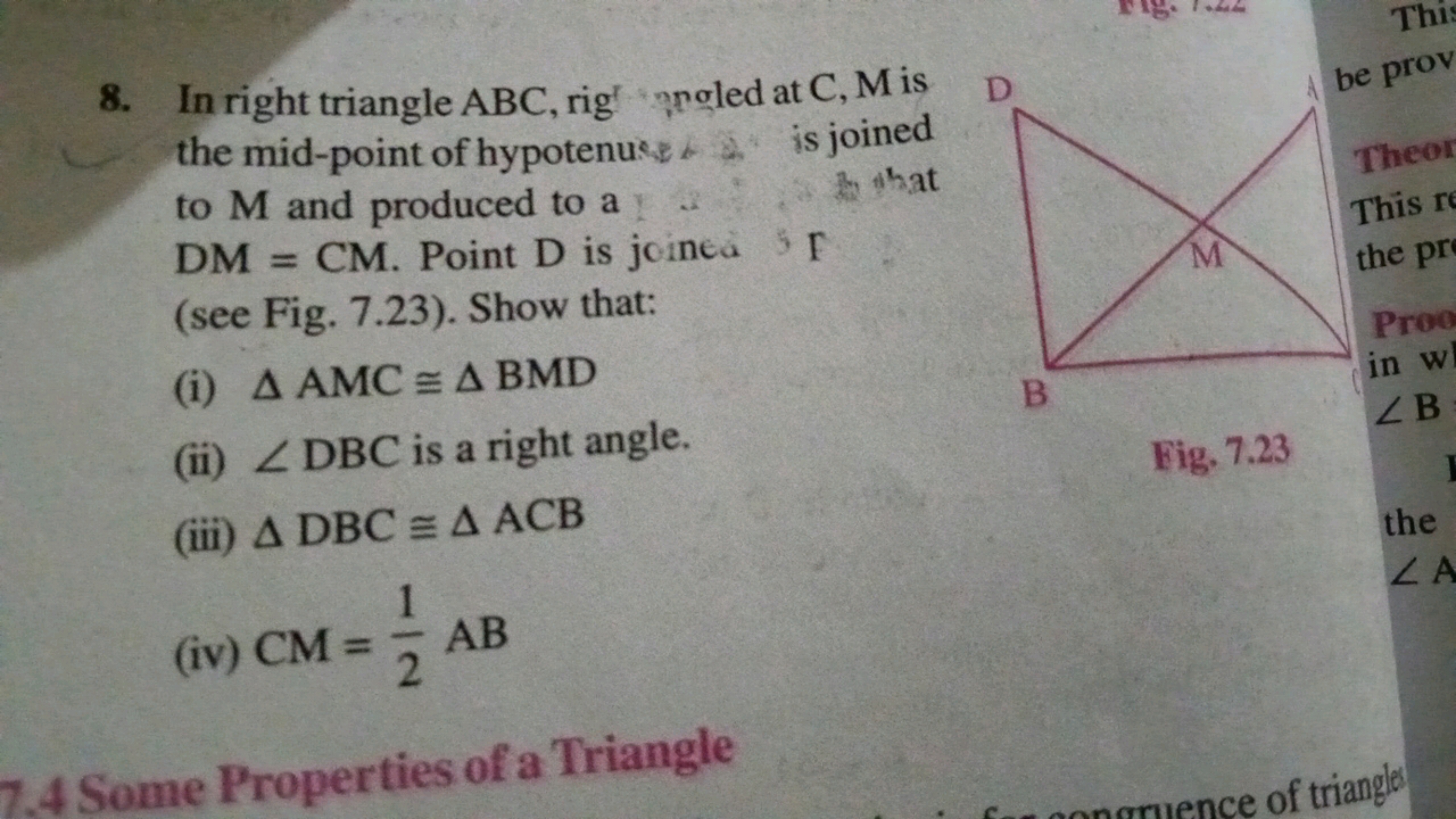 8. In right triangle ABC , rig angled at C,M is the mid-point of hypot