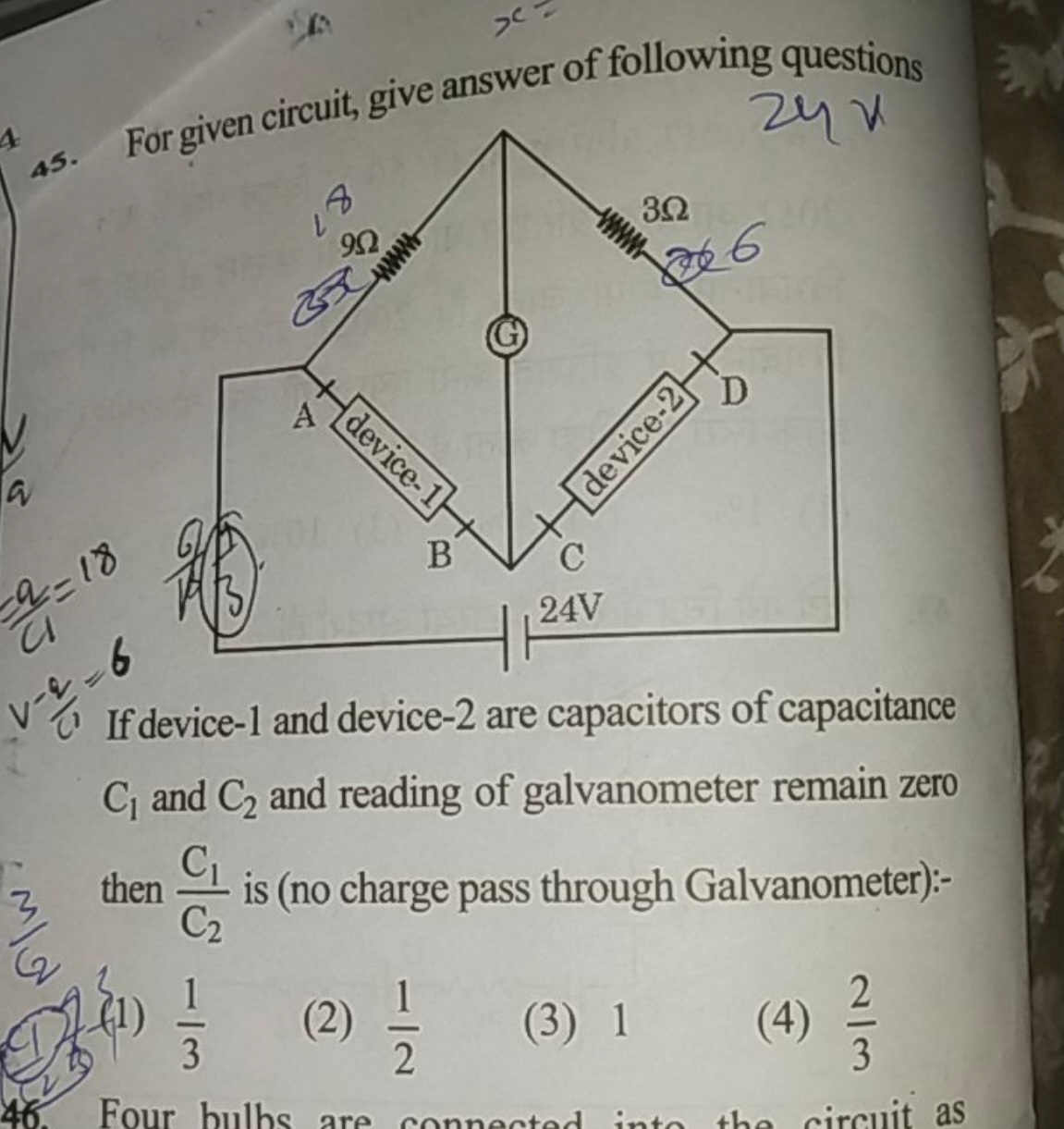 For given circuit, give answer of following questions 24x If device- 1