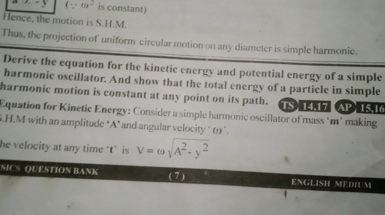 Hence, the motion is S.H.M.
Thus, the projection of uniform circular m