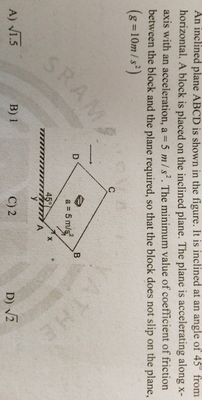 An inclined plane ABCD is shown in the figure. It is inclined at an an