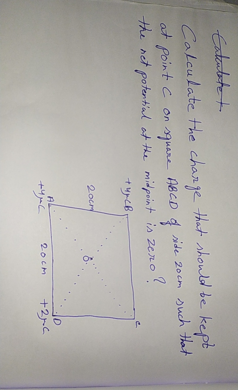 Calculate the charge that should be kept at point C on square ABCD of 