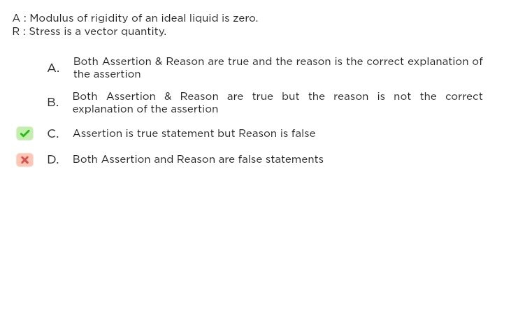 A : Modulus of rigidity of an ideal liquid is zero. R : Stress is a ve
