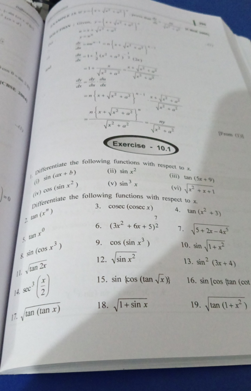 mos
Whe vens
dx=1+21​(x2+a2)−1(2x)−1+x2​+a2x​=x+x2​+a2dxdv​=dudv​⋅dxdu