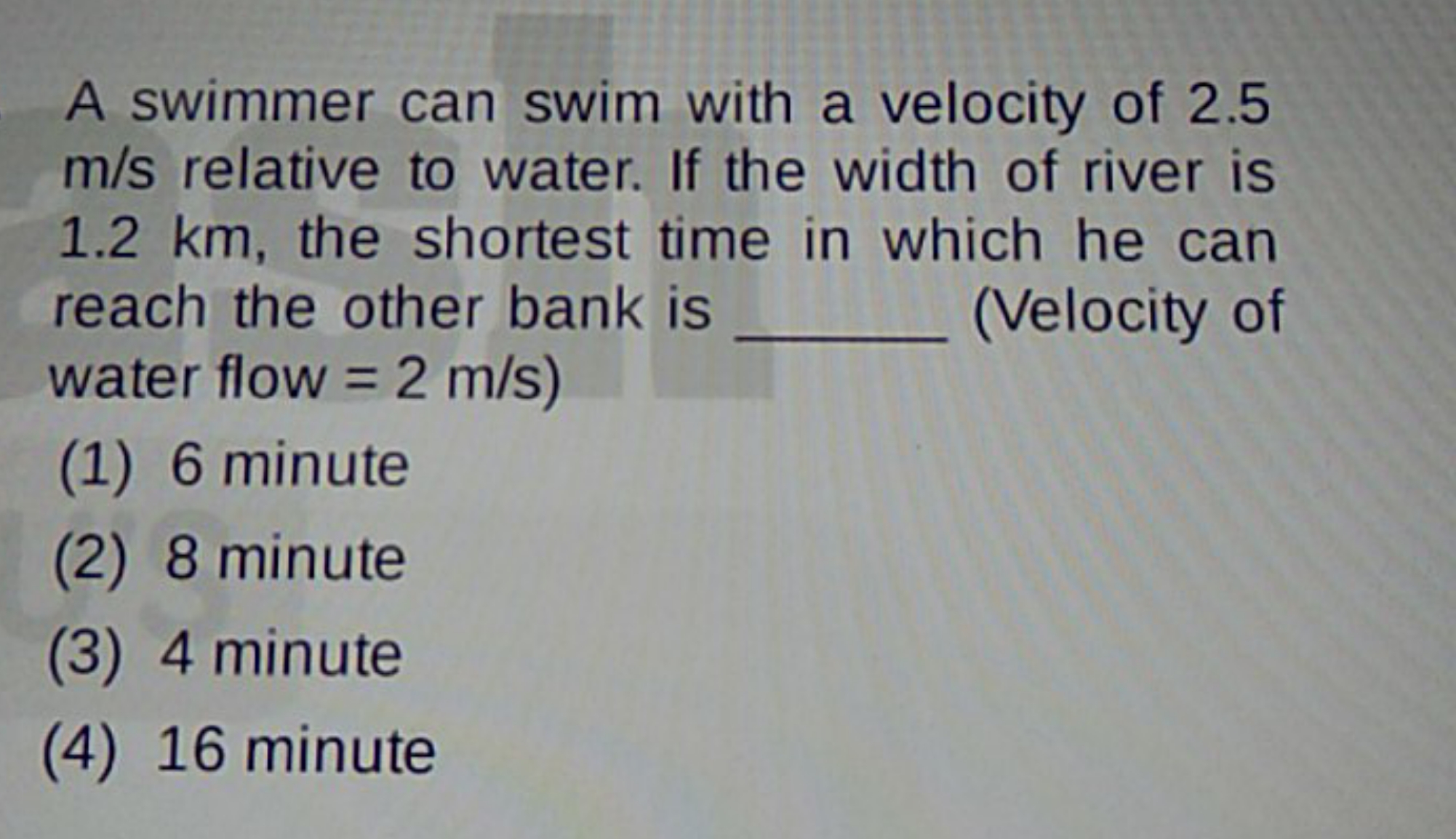 A swimmer can swim with a velocity of 2.5 m/s relative to water. If th