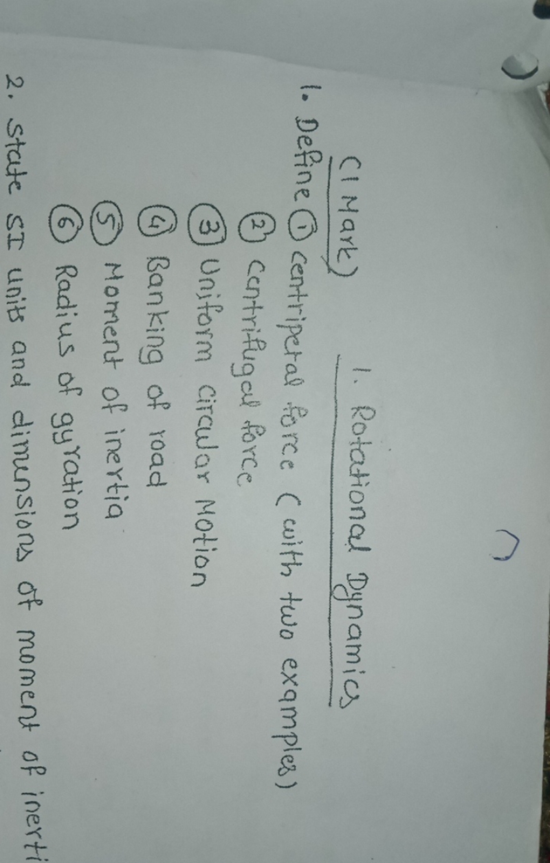  centrifugal force (3) Uniform circular Motion (4) Banking of road (5)