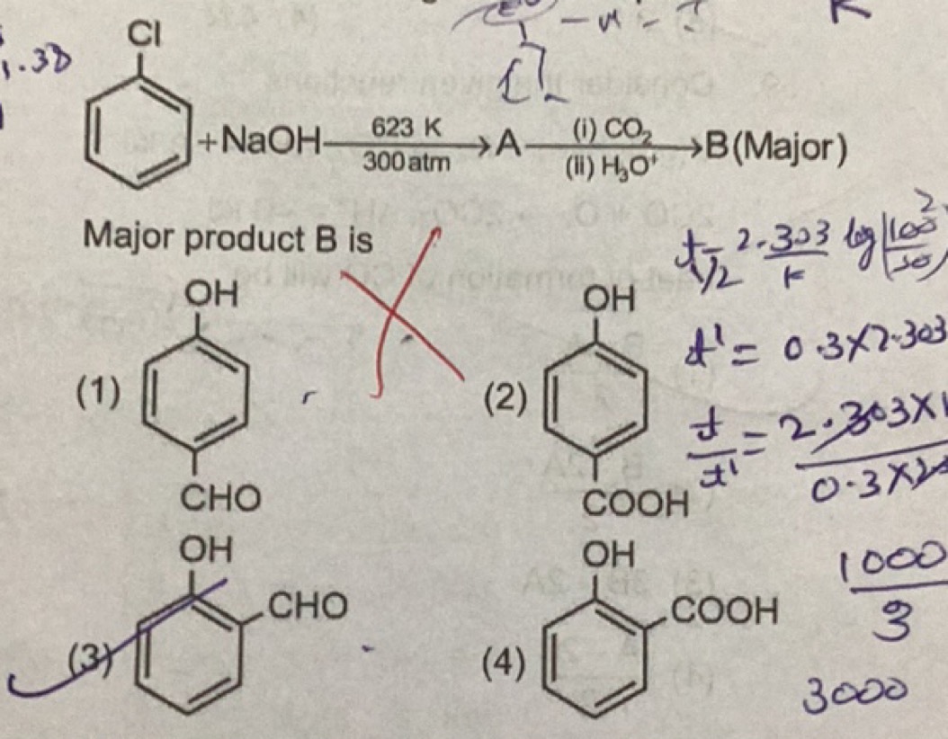 Major product B is
(1)
O=Cc1ccc(O)cc1
(2)
O=C(O)c1ccc(O)cc1
tk2.303​lo