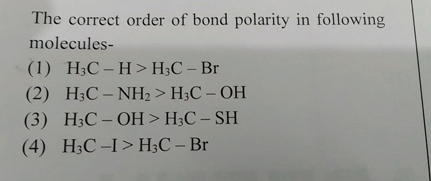 The correct order of bond polarity in following molecules-