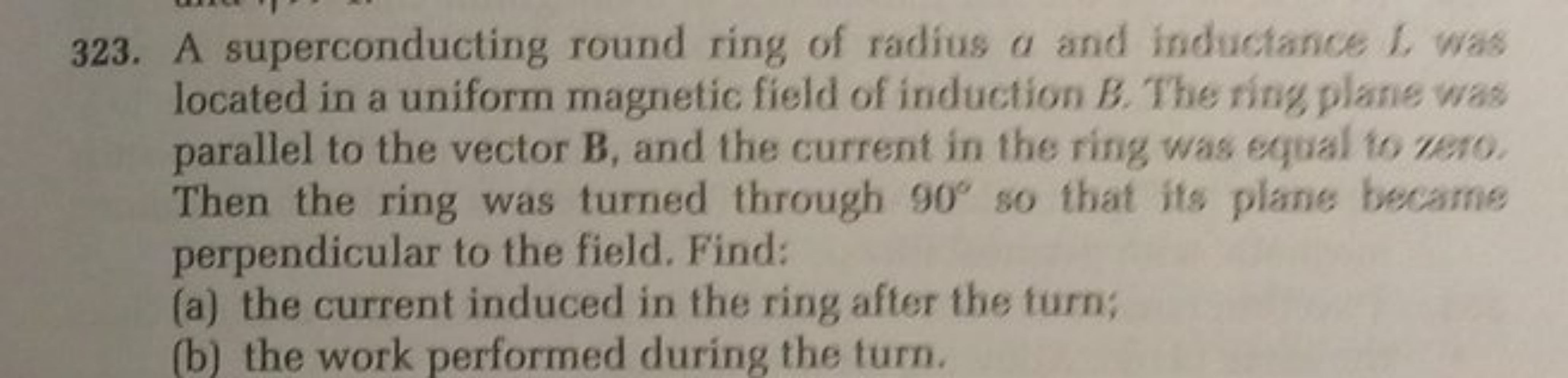 323. A superconducting round ring of radius a and inductance L was loc