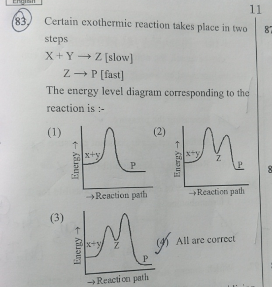 (83. Certain exothermic reaction takes place in two steps \[ \begin{ar