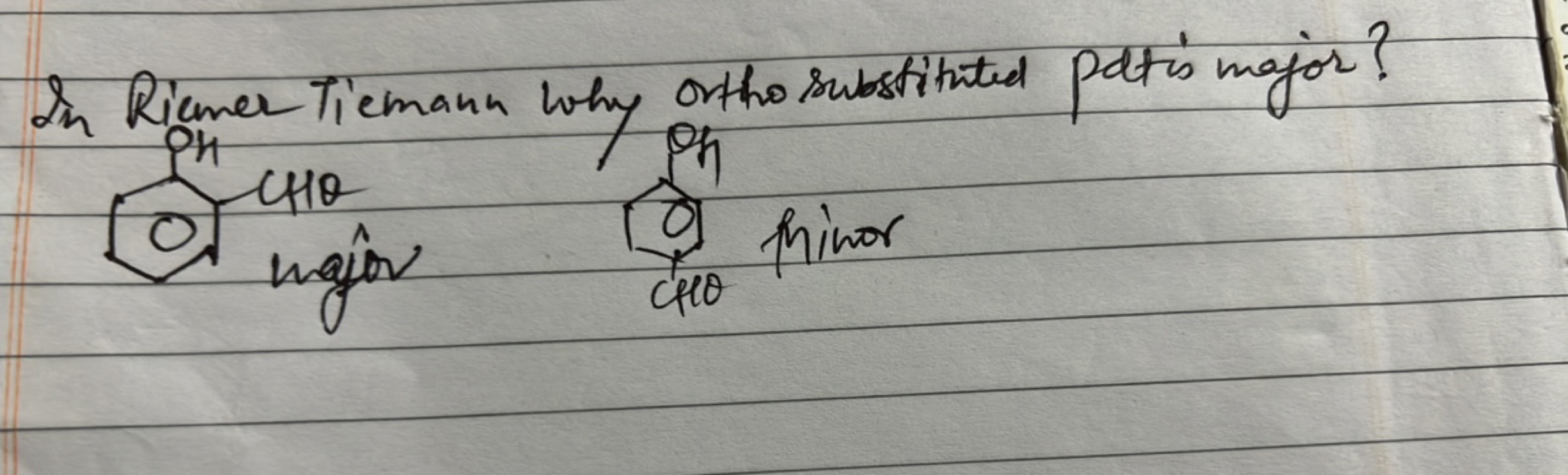 In Rianer Tiemann why ortho substituted patis major?
CN=Cc1c(O)cccc1C=