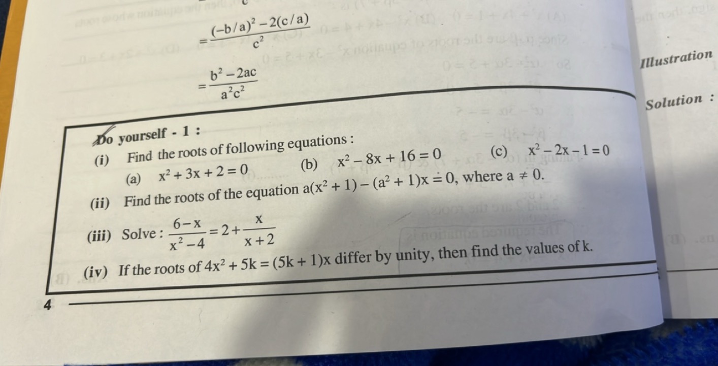 =c2(−b/a)2−2(c/a)​=a2c2b2−2ac​​
Illustration
Solution :
Do yourself - 