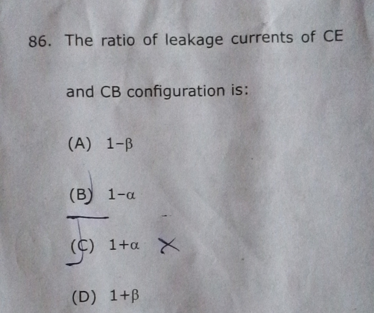 The ratio of leakage currents of CE and CB configuration is: