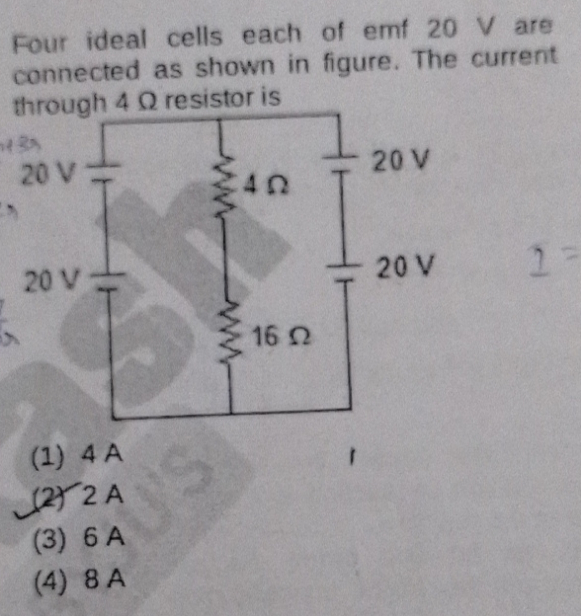 Four ideal cells each of emf 20 V are connected as shown in figure. Th