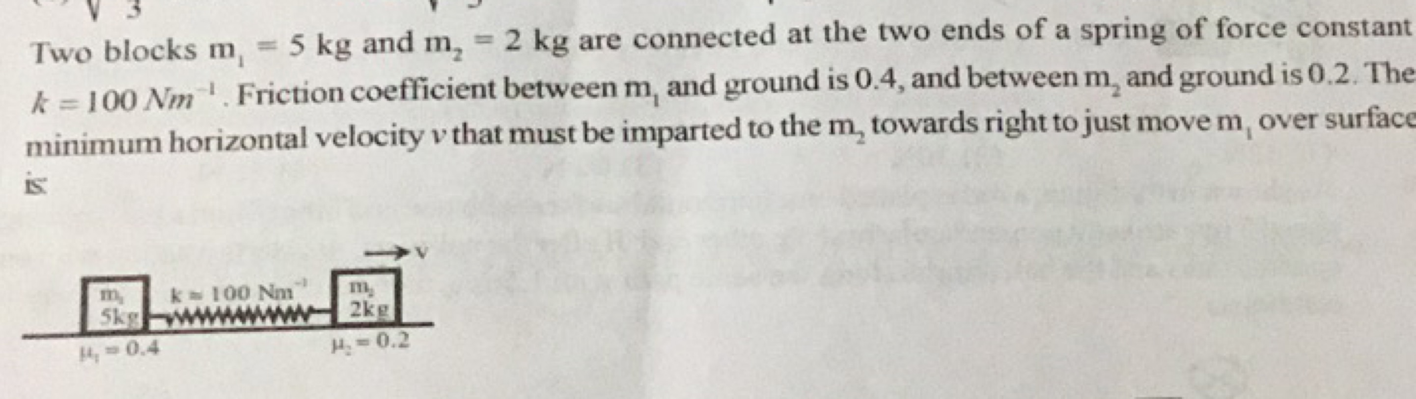 Two blocks m1​=5 kg and m2​=2 kg are connected at the two ends of a sp