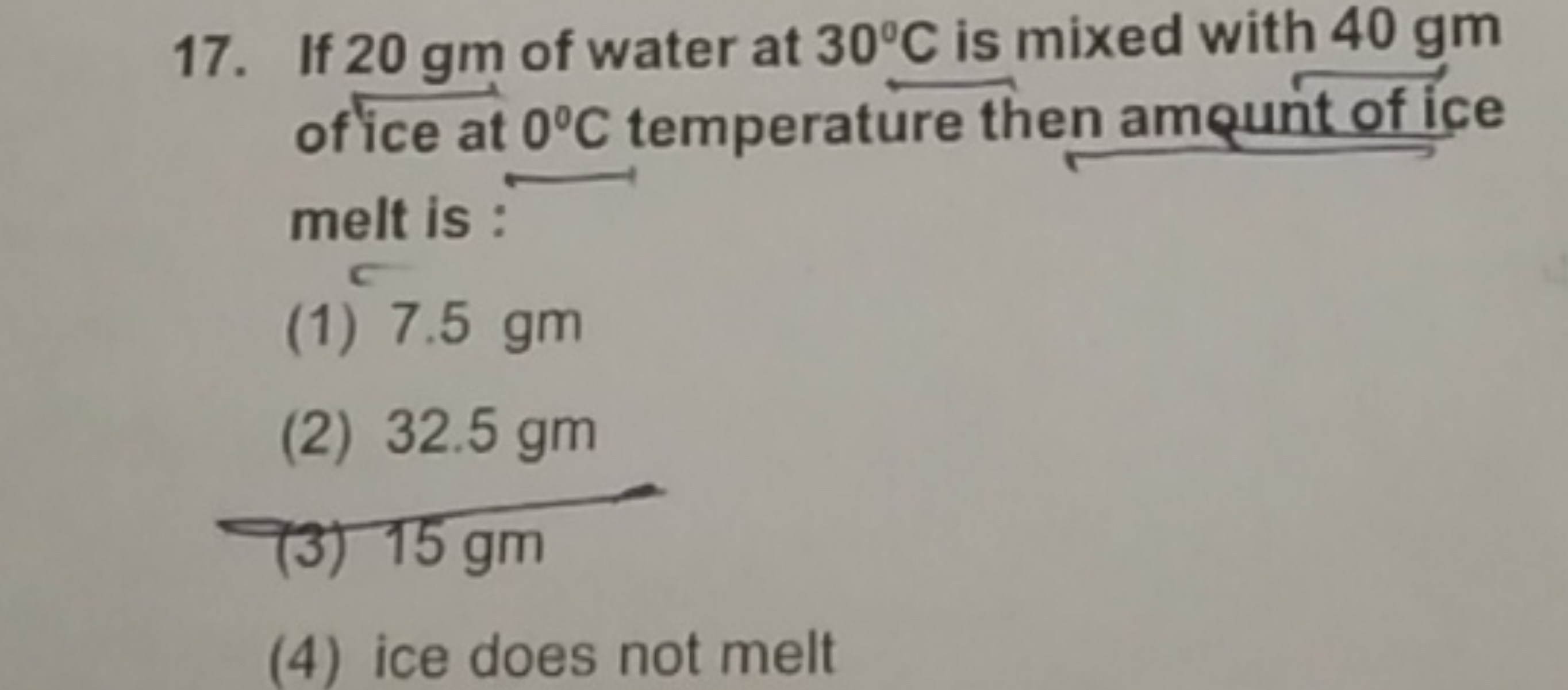 If 20gm of water at 30∘C is mixed with 40gm of ice at 0∘C temperature 