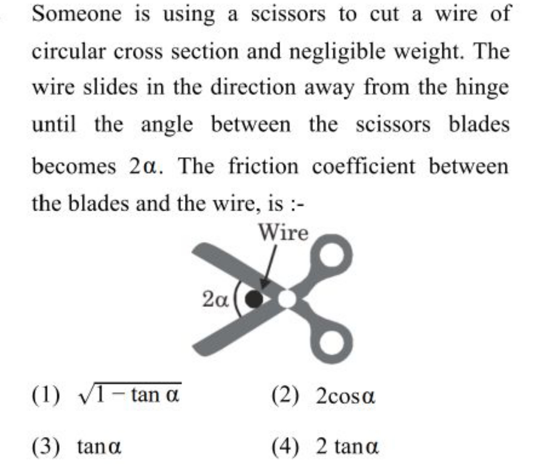 Someone is using a scissors to cut a wire of circular cross section an