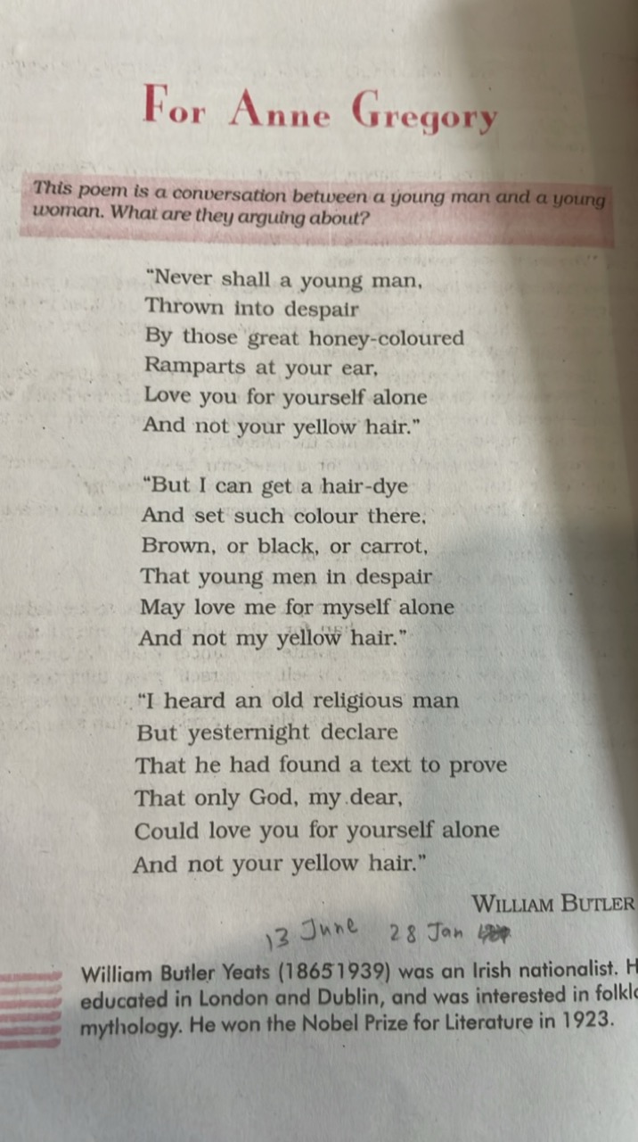 For Anne Gregory

This poem is a conversation between a young man and 