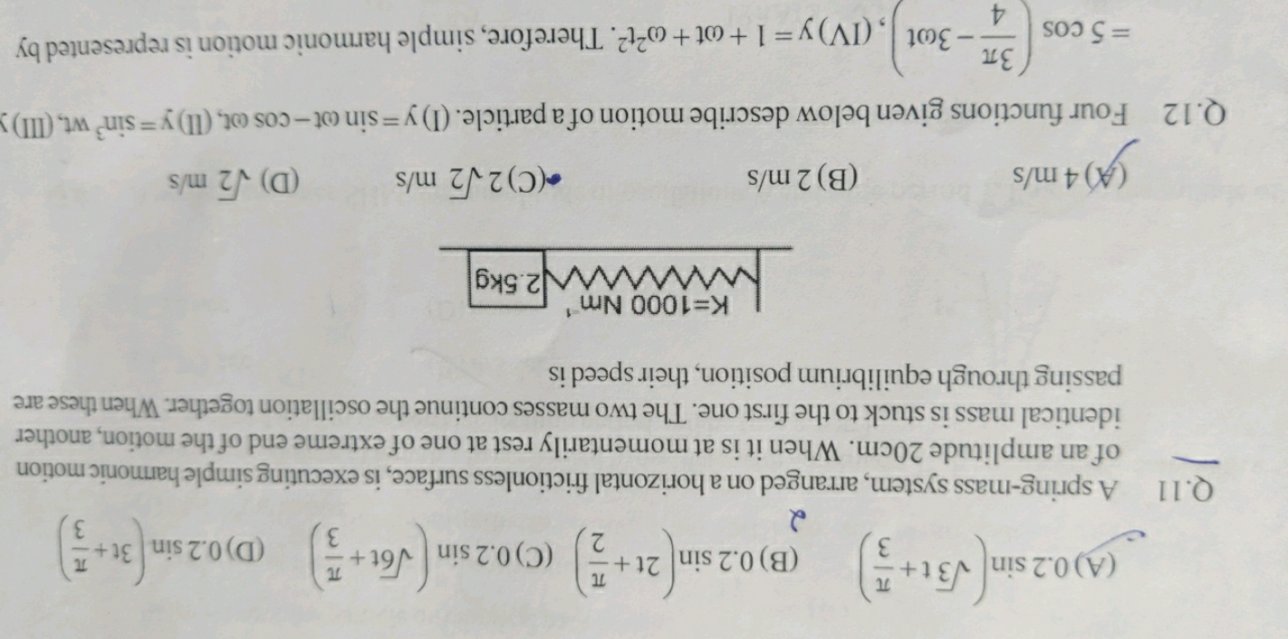 11 A spring-mass system, arranged on a horizontal frictionless surface