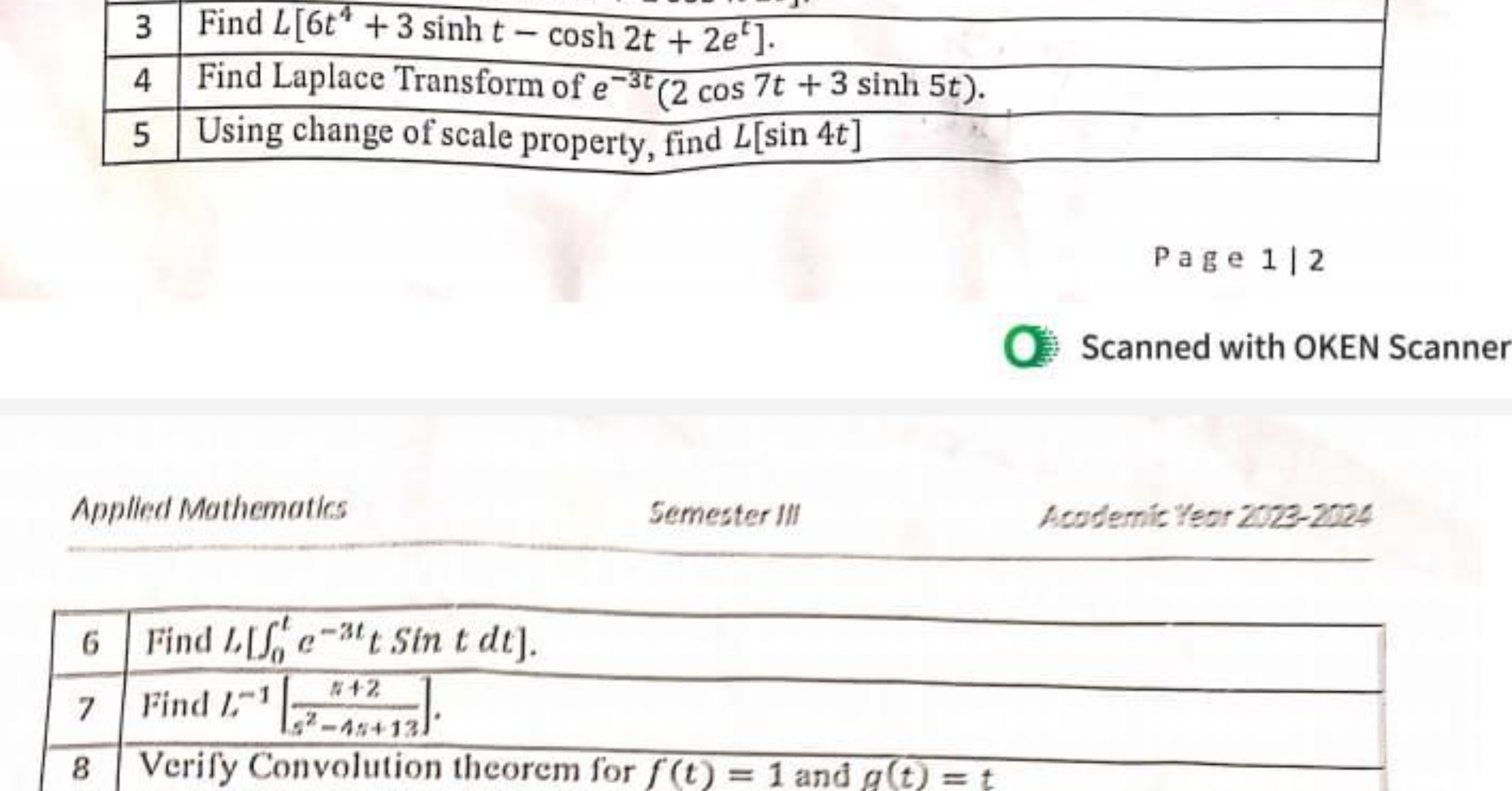 3Find .4Find Laplace Transform of e−3t(2cos7t+3sinh5t).5Using change o