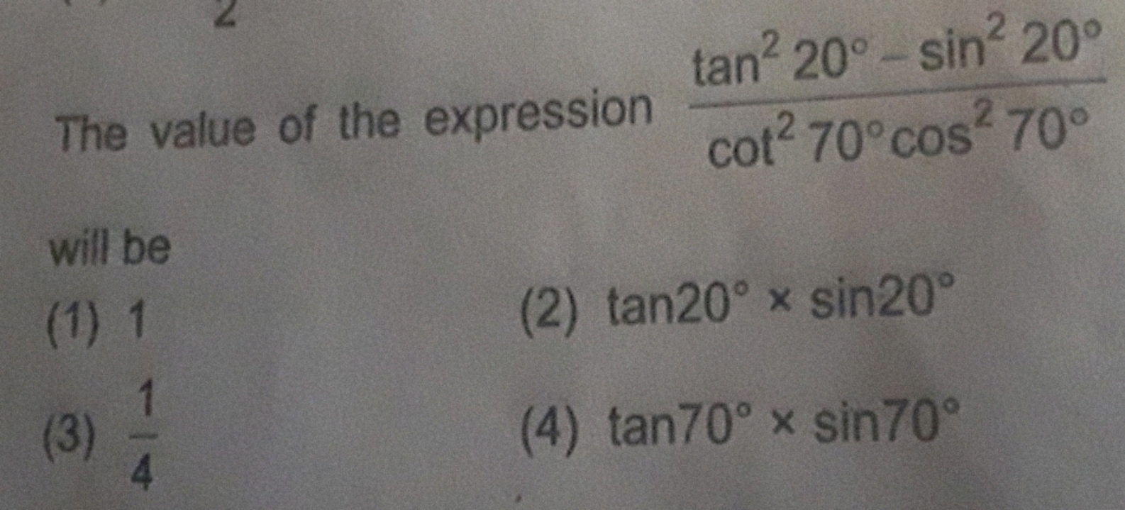 The value of the expression cot270∘cos270∘tan220∘−sin220∘​ will be