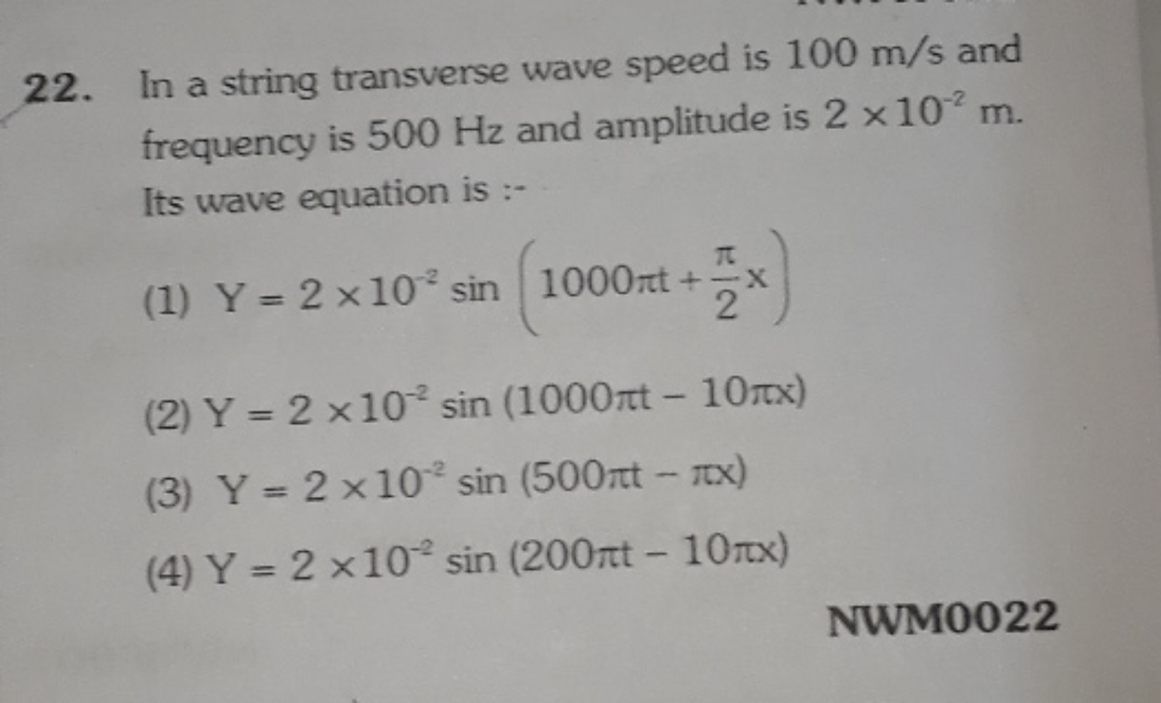 In a string transverse wave speed is 100 m/s and frequency is 500 Hz a