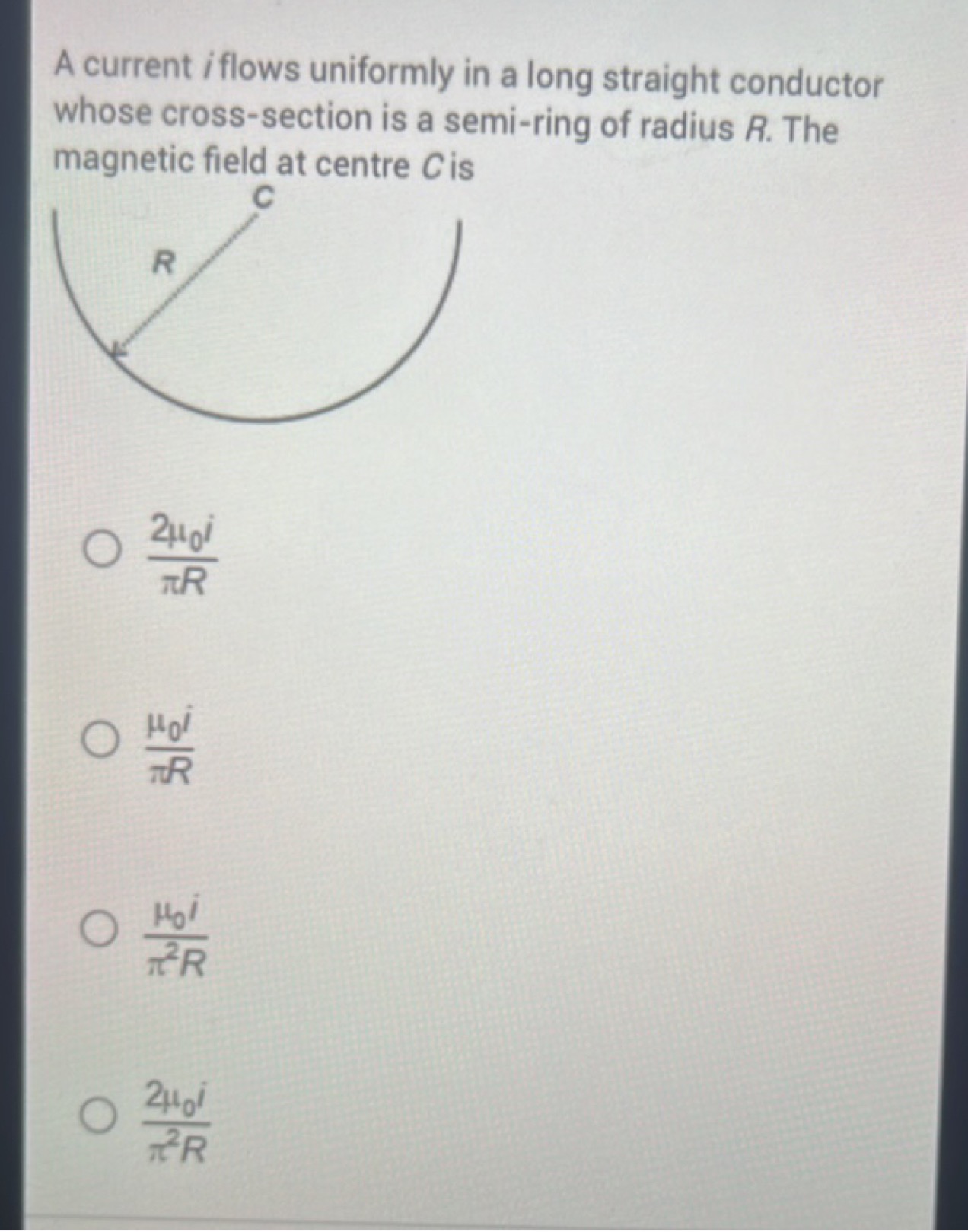 A current i flows uniformly in a long straight conductor whose cross-s