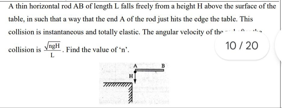 A thin horizontal rod AB of length L falls freely from a height H abov