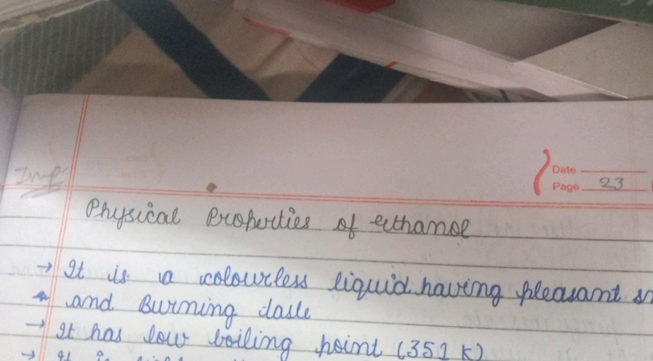 Physical Properties of ethanol
It is a colourless liquid having pleasa