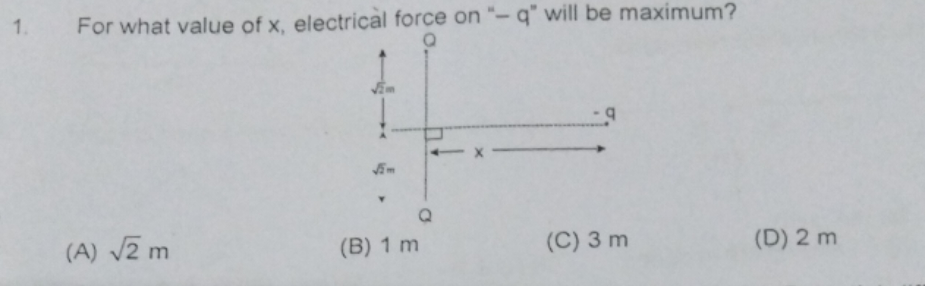 For what value of x, electrical force on " −q " will be maximum?