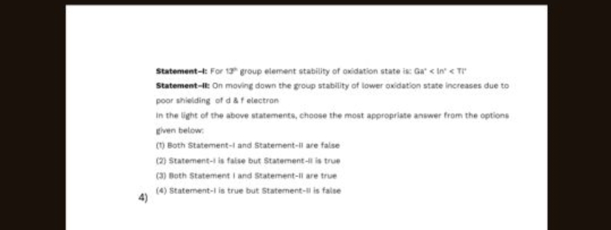 Statement-1: For 13+group element stability of oxidation state in: Ga2