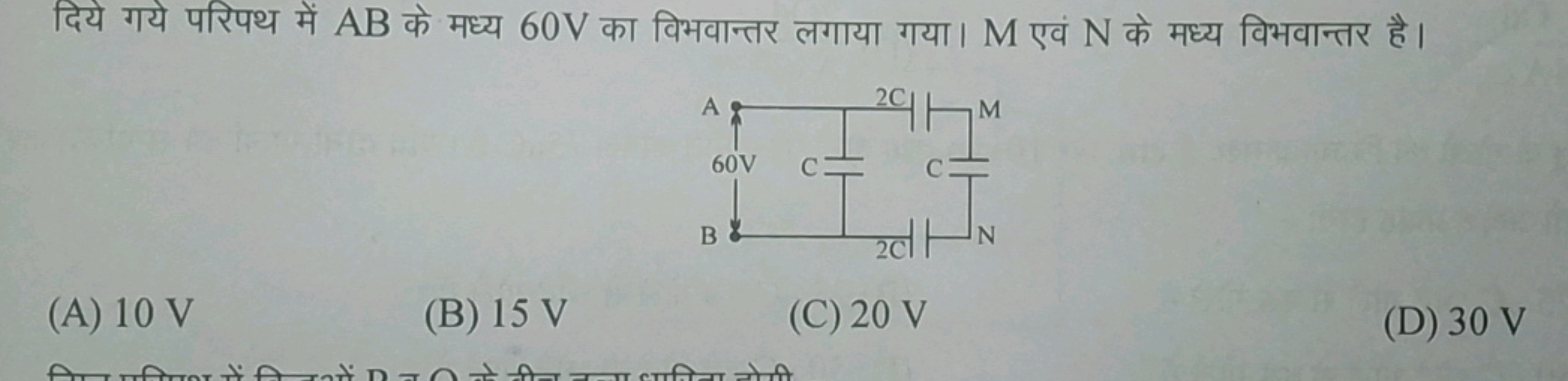 दिये गये परिपथ में AB के मध्य 60 V का विभवान्तर लगाया गया। M एवं N के 