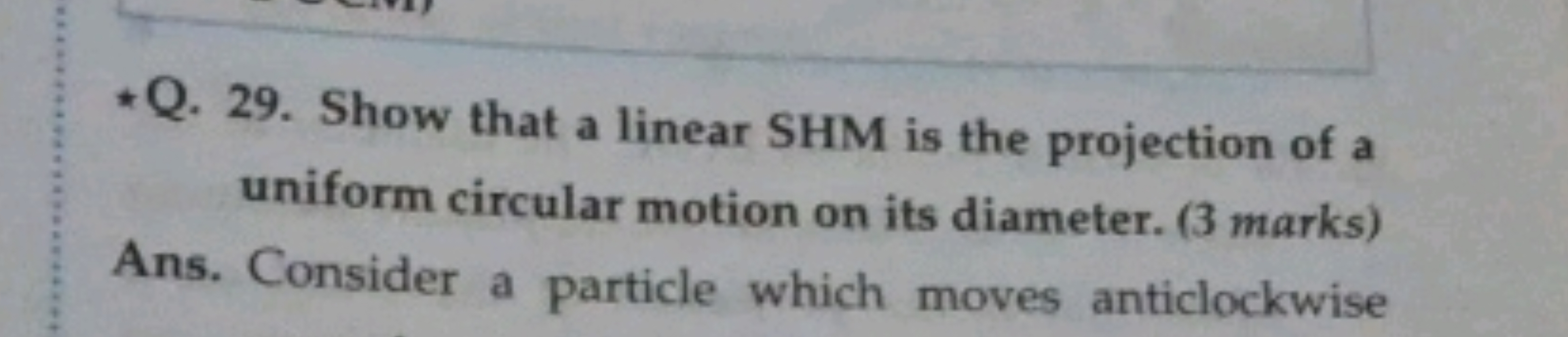 *Q. 29. Show that a linear SHM is the projection of a uniform circular