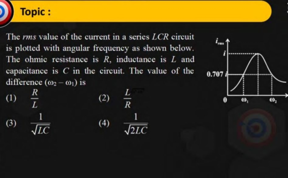 Topic : The rms value of the current in a series LCR circuit is plotte