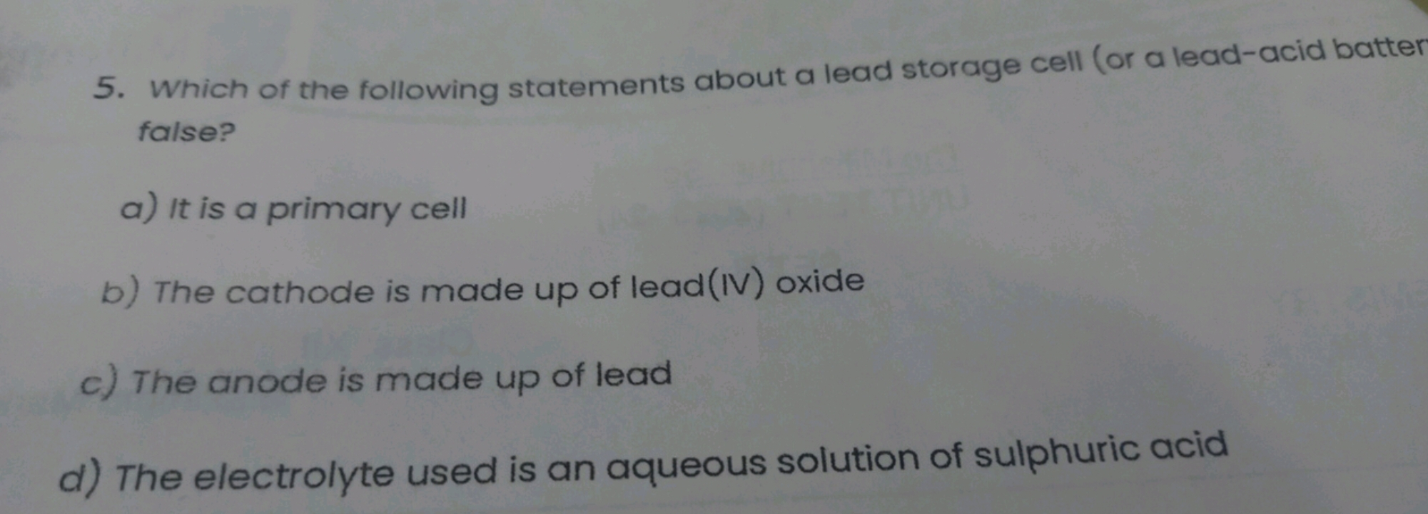 Which of the following statements about a lead storage cell (or a lead