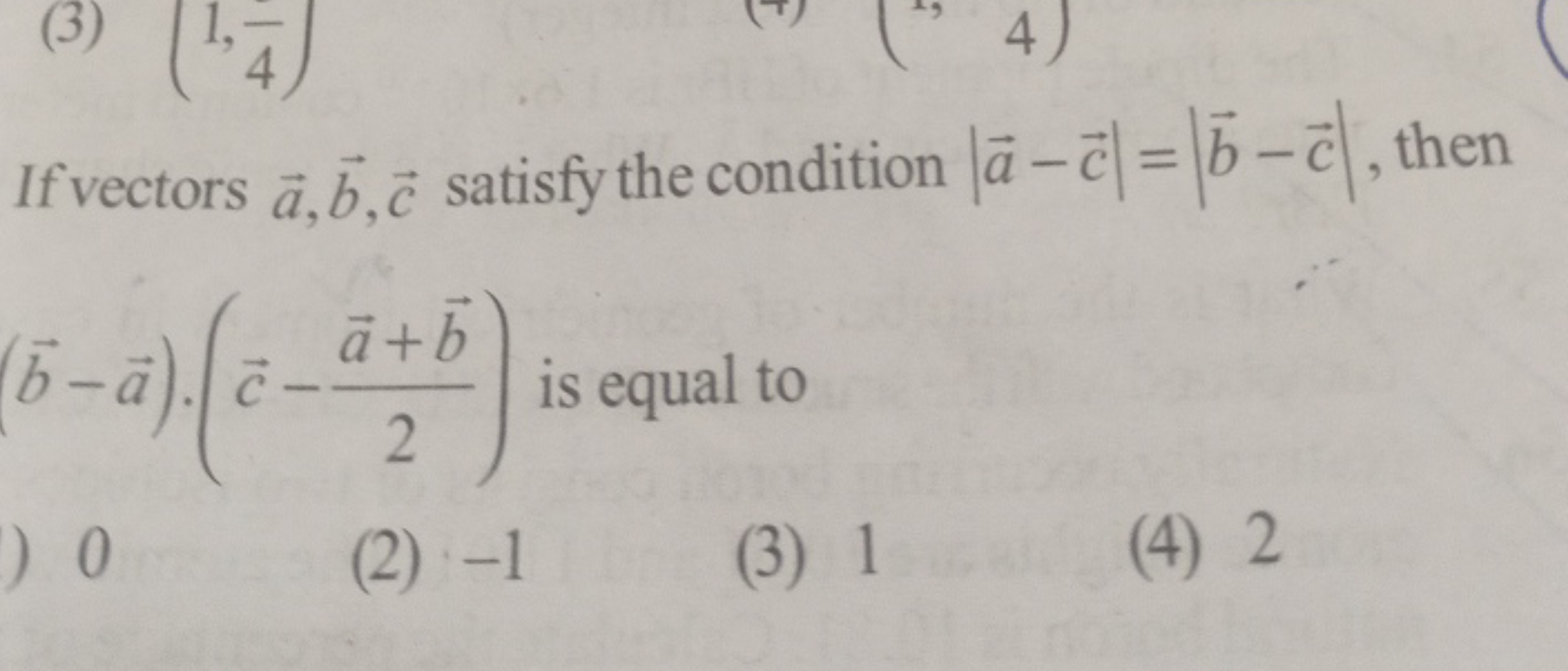 If vectors a,b,c satisfy the condition ∣a−c∣=∣b−c∣, then (b−a)⋅(c−2a+b