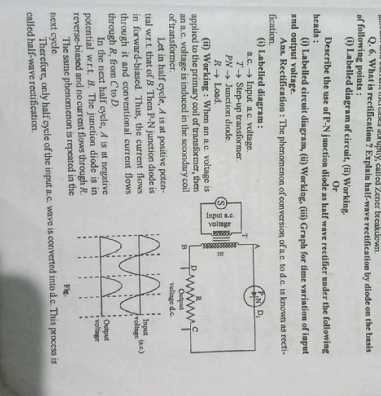 Q. 6. What is rectification? Explain half-wave rectification by diode 