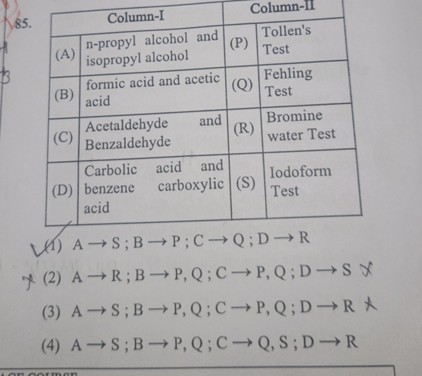 Column-IColumn-II(A)\begin{tabular}{l} n-propyl alcohol andisopropyl a