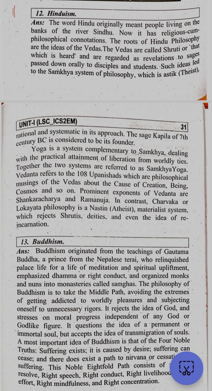 12. Hinduism.
Ans: The word Hindu originally meant people living on th