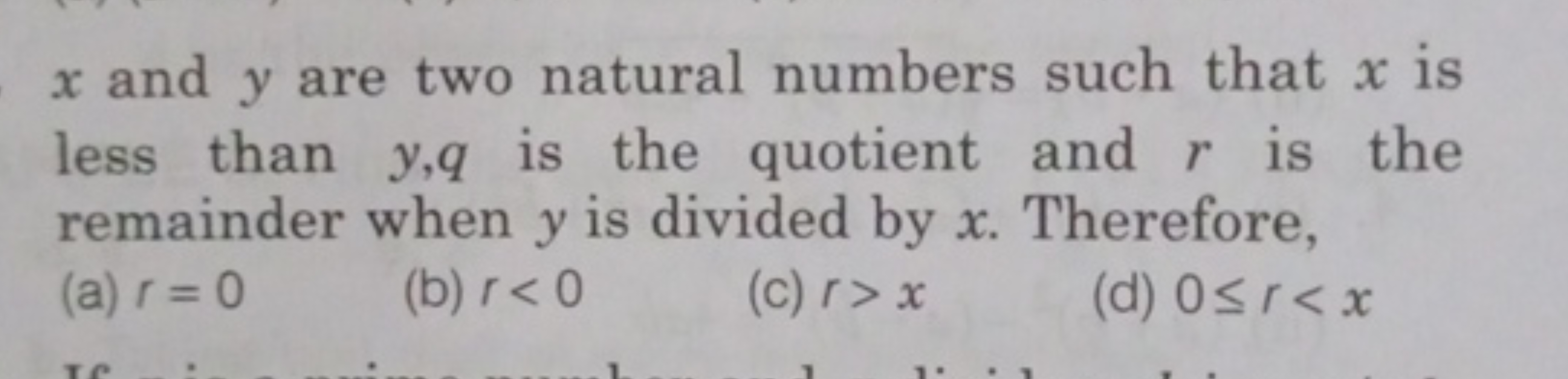 x and y are two natural numbers such that x is less than y,q is the qu