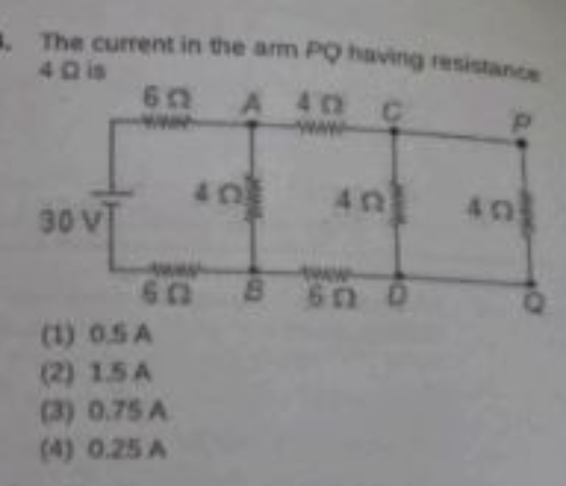 The current in the arm PO having resistante 4Q is