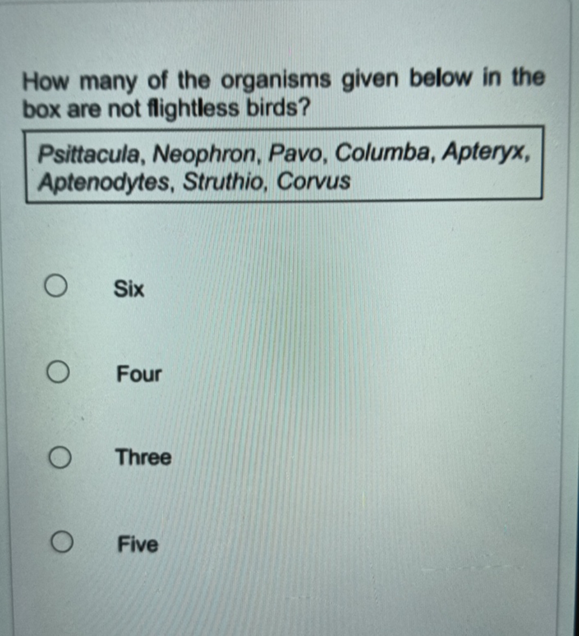 How many of the organisms given below in the box are not flightless bi