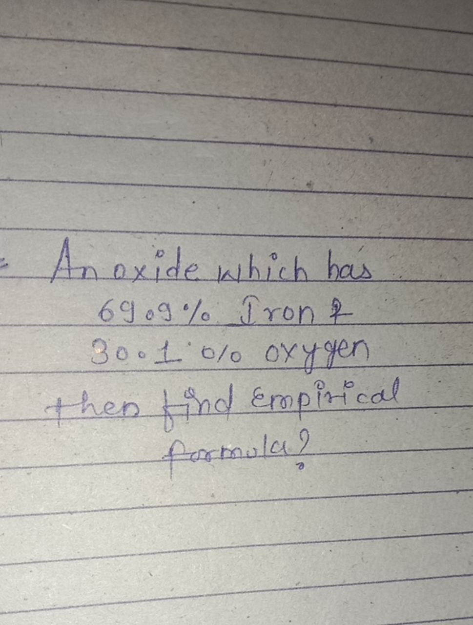 An oxide which has 69.9% Iron &
30.1% oxygen
then find Empirical formu