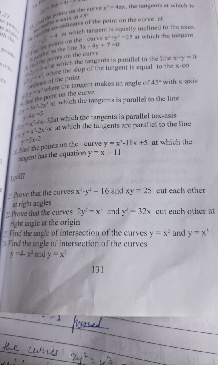 es of the poi m
-4 at which tangent is the points
alley to the line 3x