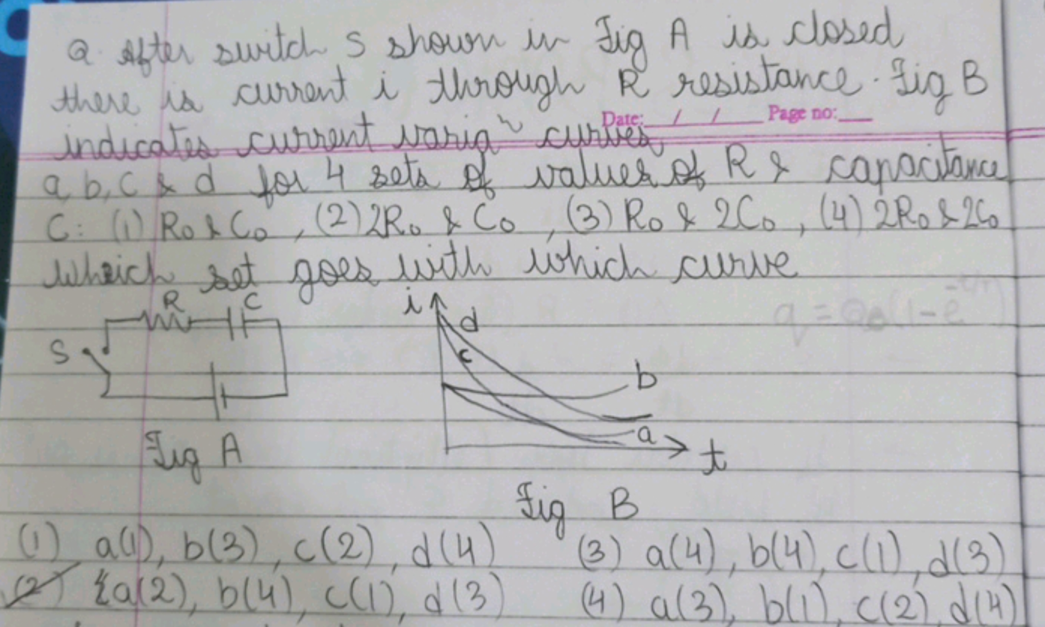 After suit S shown in Ing A is closed there is current i through R res