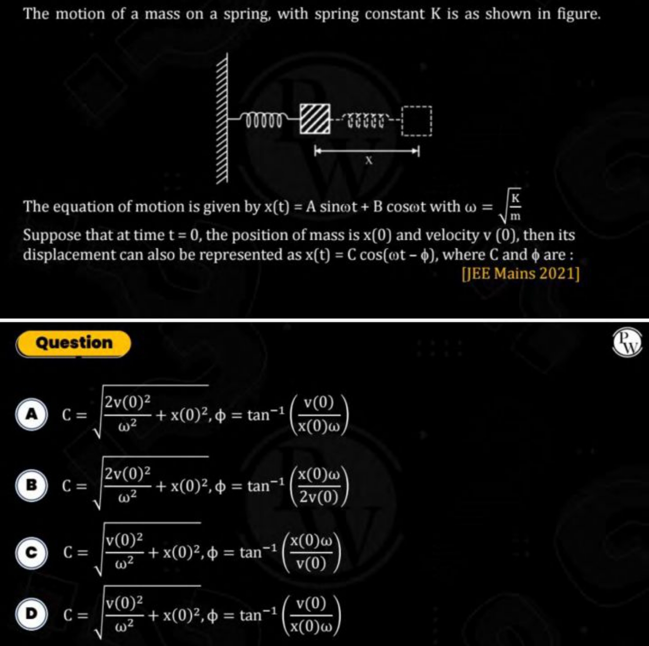 The motion of a mass on a spring, with spring constant K is as shown i