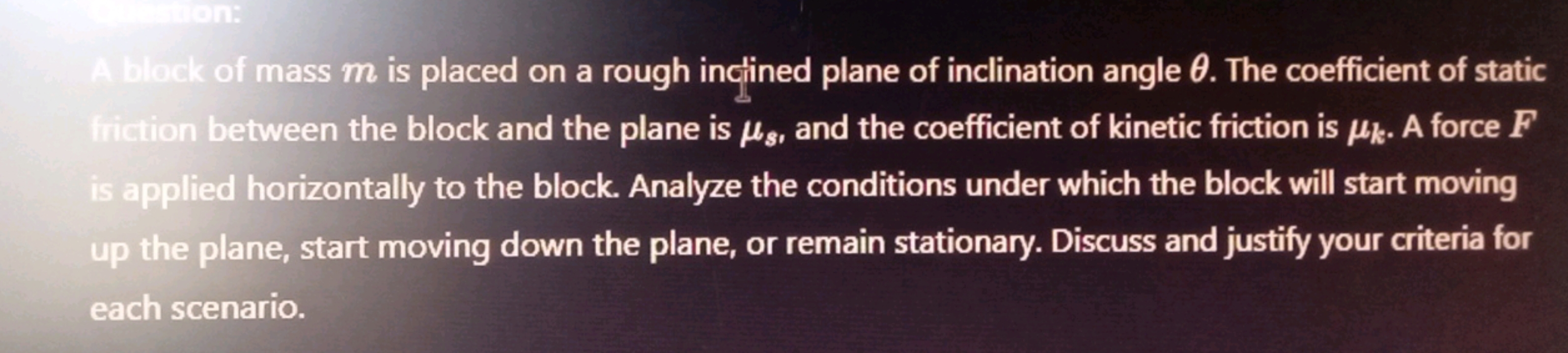 Cek of mass m is placed on a rough inclined plane of inclination angle