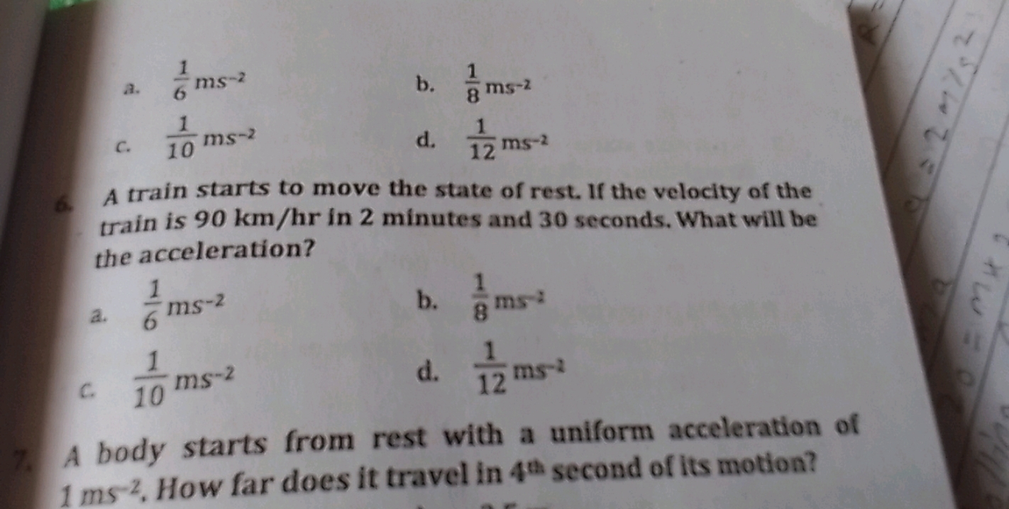 A train starts to move the state of rest. If the velocity of the train