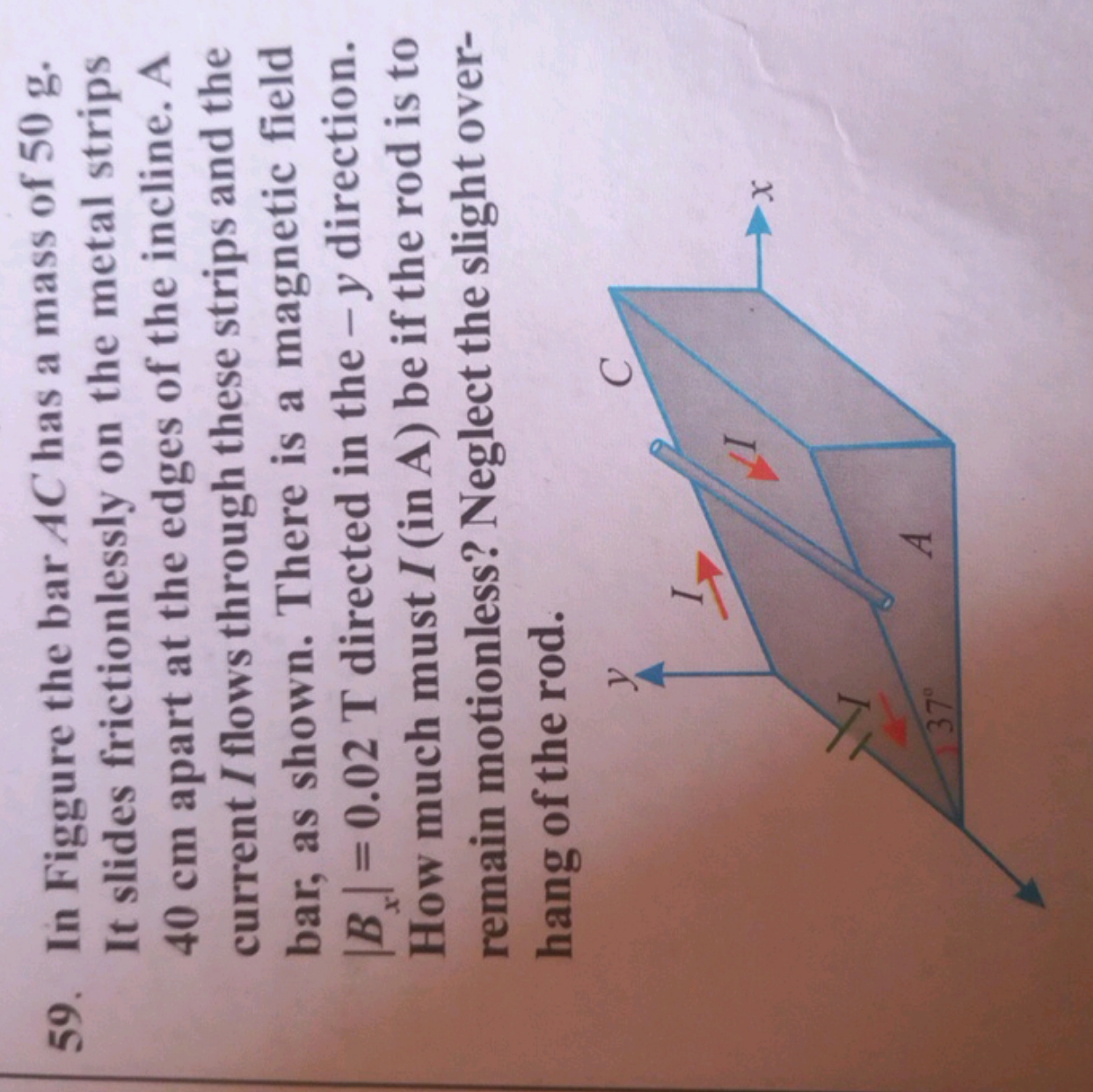 59. In Figgure the bar AC has a mass of 50 g. It slides frictionlessly