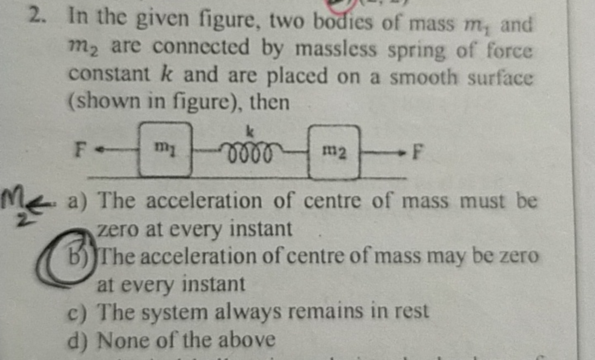 In the given figure, two bodies of mass m1​ and m2​ are connected by m