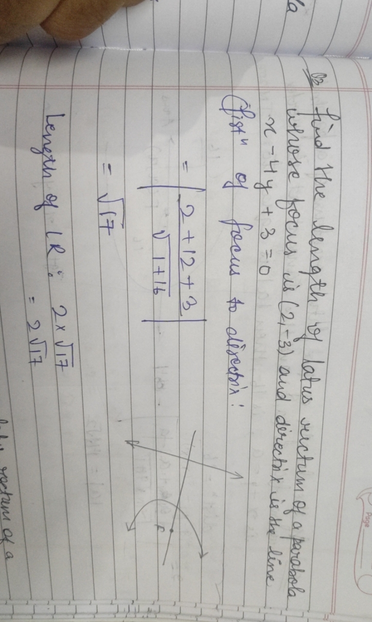 Q3 find the length of lathe rectum of a parabola whose focus is (2,−3)